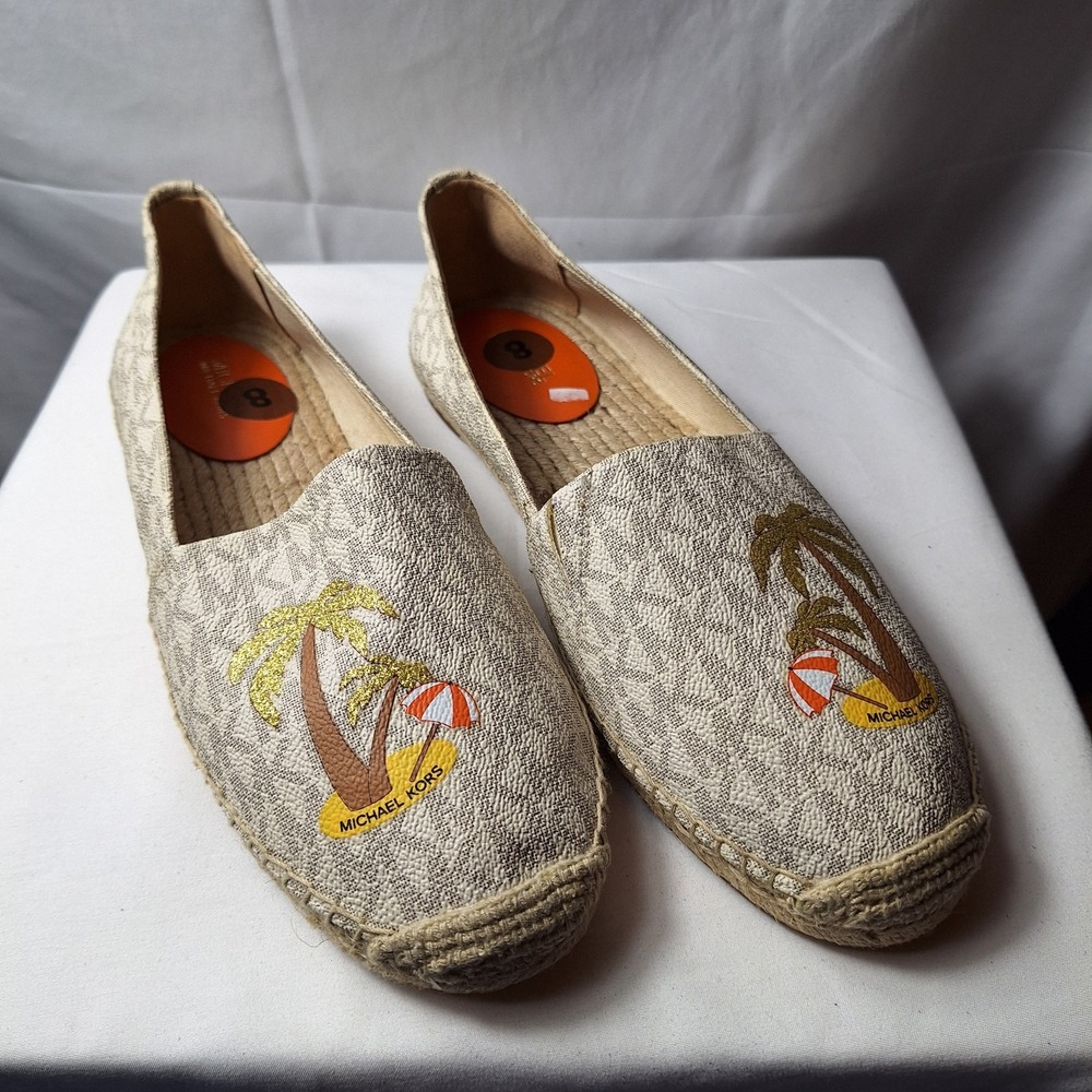 MICHAEL KORS "Kendrick" Slip-On Espadrille Sz 8 Signature Monogram AOP Palm Tree - Picture 2 of 10